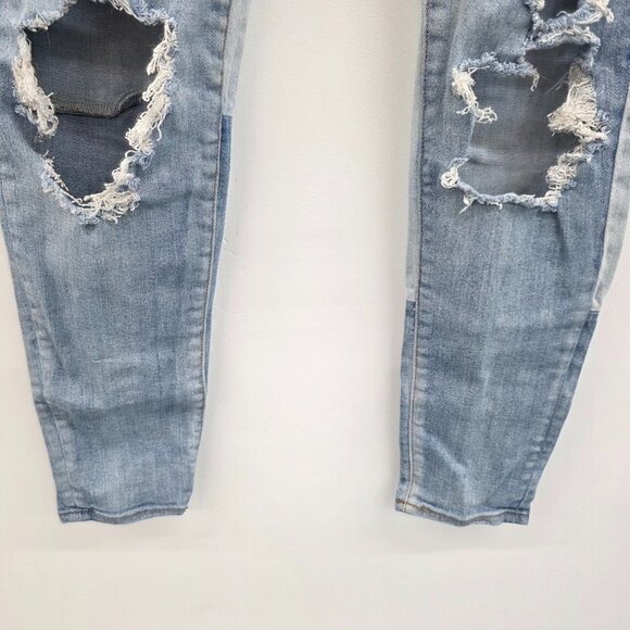 American Eagle Hi-Rise Jegging Jeans Size 8 Light Wash Extreme Distressed Ripped - Picture 5 of 16